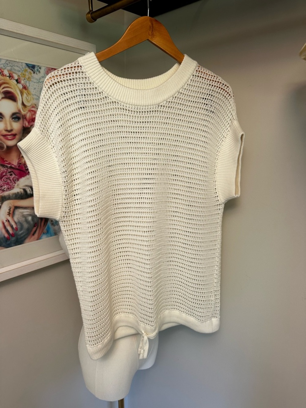 Varley Ivory Open-Knit Crewneck Top